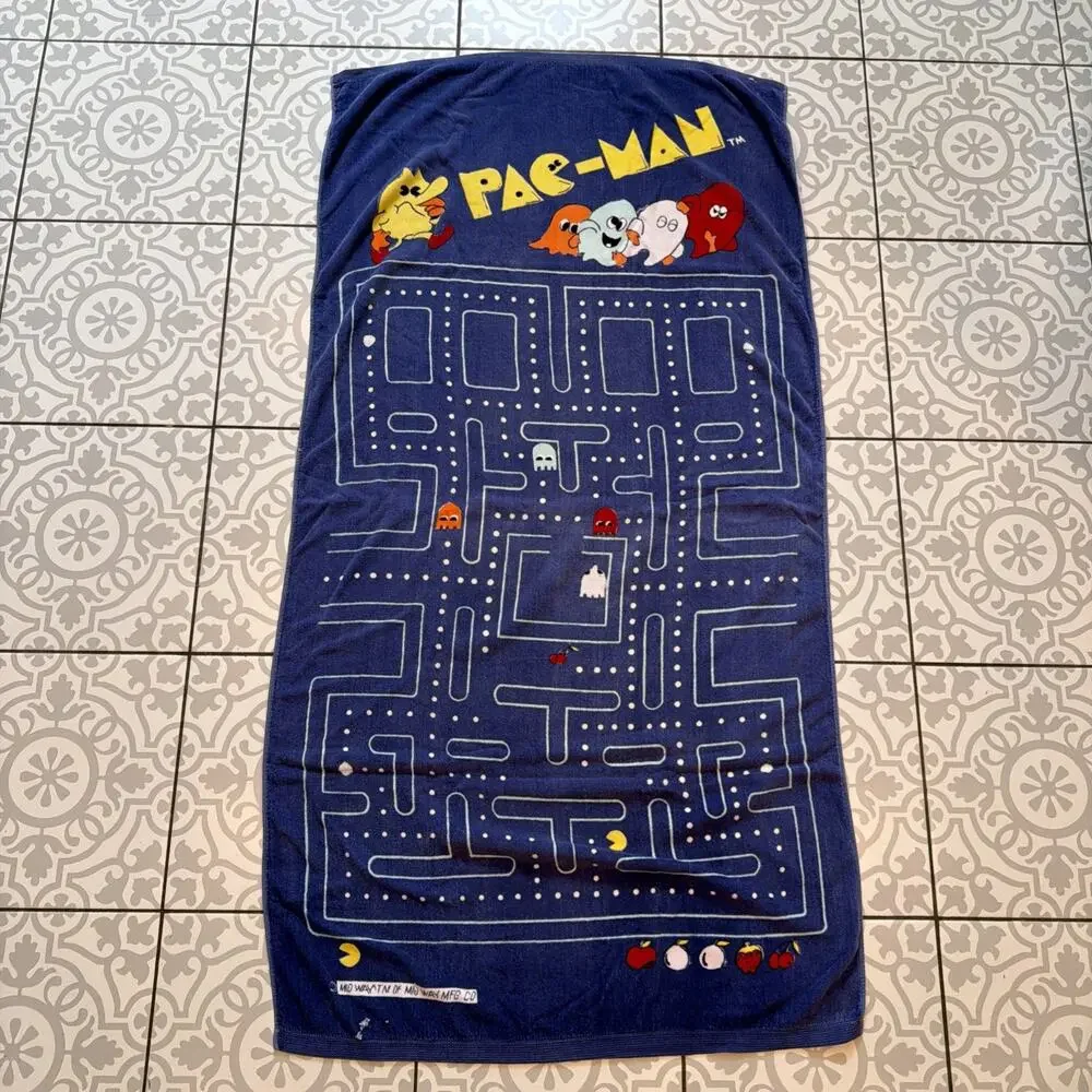 Vintage 1980s Pac-Man Beach Bath Towel Midway Mfg. Co. Video Game
